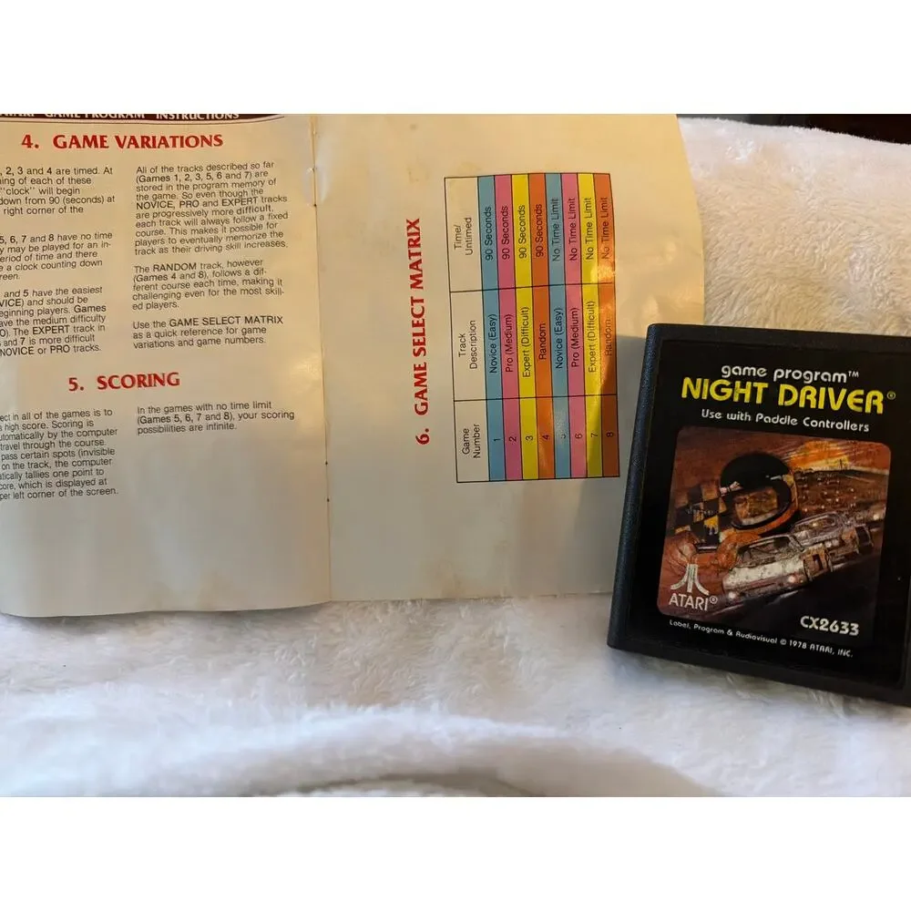 Atari Night Driver Video Game Atari 2600 Vintage 1978 CX2633 w/ Manual